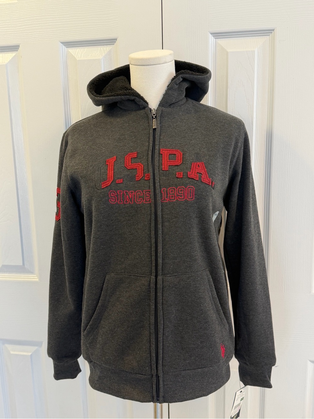 U.S. Polo Assn. Boys 14/16 Gray Sherpa Lined Full Zip Hoodie NWT